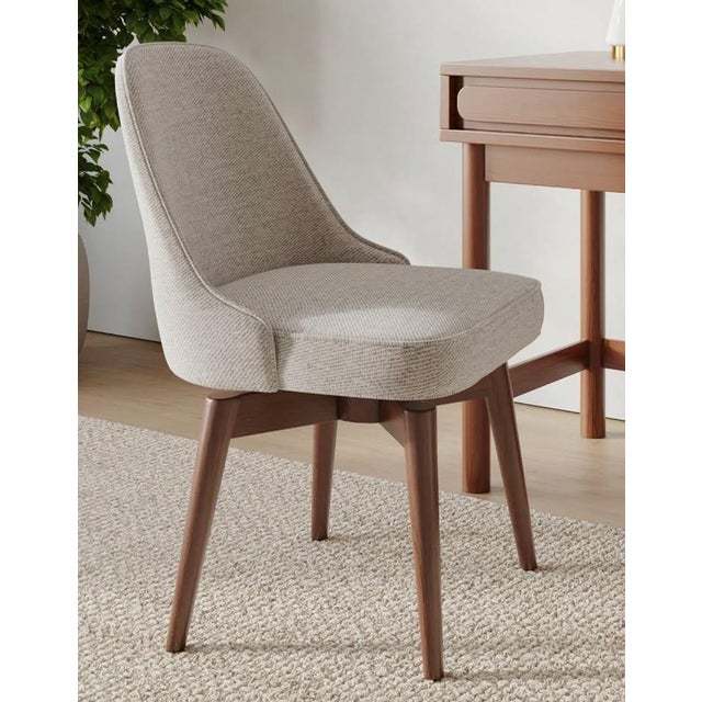 Mid-Century Modern West Elm Mid-Century Swivel Office Chair in Dove Twill Fabric with Wood Legs For Sale - Image 3 of 3