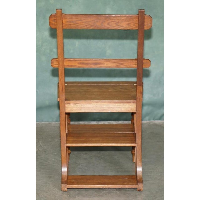 Antique English Arts & Crafts Metamorphic Library Steps in Tiger Oak, 1880 For Sale - Image 10 of 18
