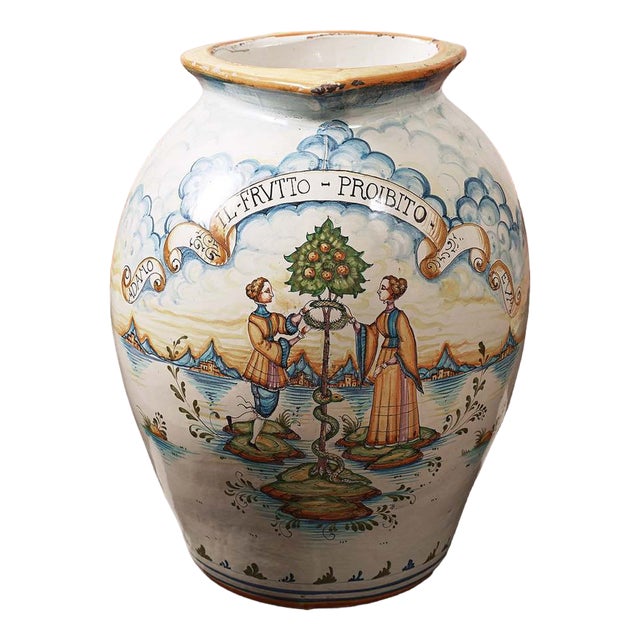 Hand-Painted Terracotta Vase For Sale