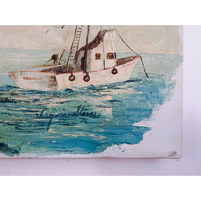 Fishing Boat & Harbor Painting | Chairish