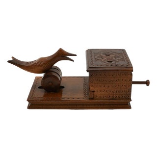 Birdie Cigarette Dispenser Box in Carved Wood, 1950s For Sale