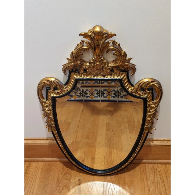 1950s Harrison & Gil Dauphine Giltwood Italian Rococo Mirror Carved Shield With Acanthus For Sale - Image 10 of 12