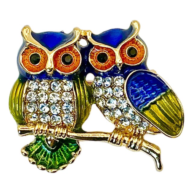 1980s Vintage Boho Chic Arts & Crafts Two Owls on a Branch Brooch. For Sale