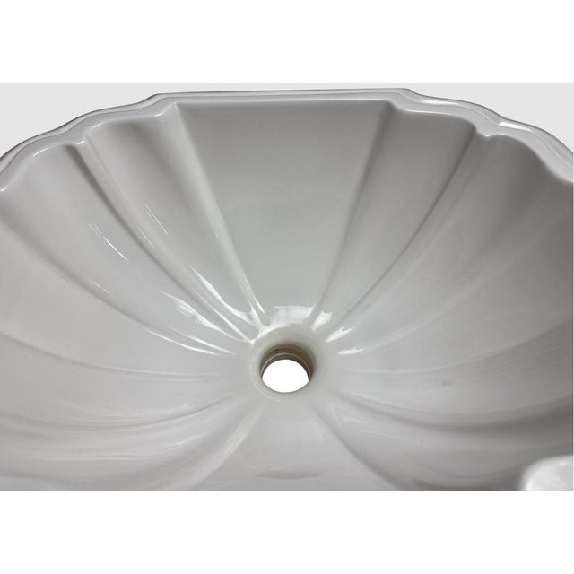 Late 20th Century Vintage Sherle Wagner Scalloped White Porcelain Drop-in Sink Basin Fluted Hollywood Regency For Sale - Image 5 of 15