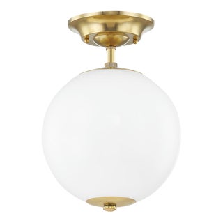 Mark D. Sikes 1 Light Sphere No. 1 Semi Flush, Aged Brass For Sale