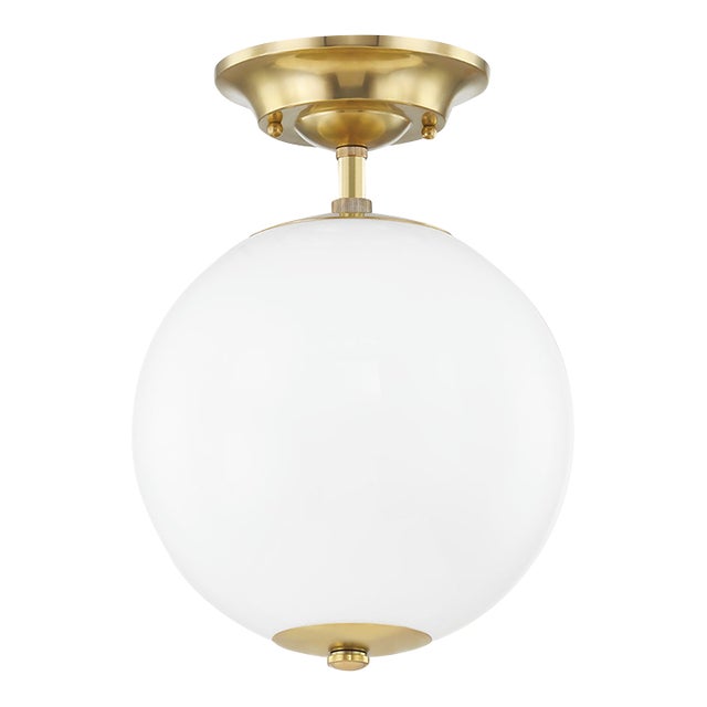 Mark D. Sikes 1 Light Sphere No. 1 Semi Flush, Aged Brass For Sale