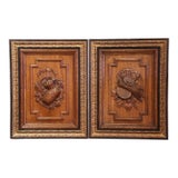 Pair of 19th Century, French Carved Oak Wall Door Panels in Gilt Frames For Sale