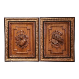 Pair of 19th Century, French Carved Oak Wall Door Panels in Gilt Frames For Sale