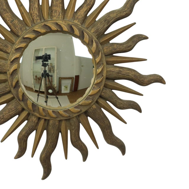 Brown Vintage Sunburst Butler Mirror, 1960s For Sale - Image 8 of 15