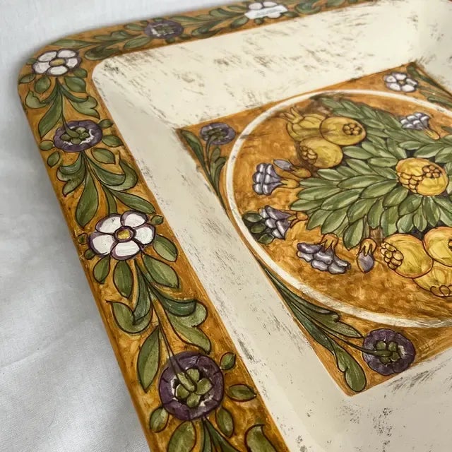 1990s Italian Hand-Painted Square Ceramic Wall Plate Artistry For Sale - Image 9 of 9
