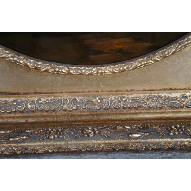 Mid 20th Century At the Fountain Cupid Angel of Love Oval Oil Painting After Henri Pierre Picou For Sale - Image 12 of 12