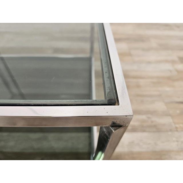 Metal Steel Coffee Table with Two Smoked Glass Shelves, 1970 For Sale - Image 7 of 13