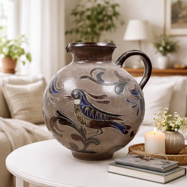This piece is a fine example of Danish mid-century studio ceramics, where craftsmanship and artistic expression merge....