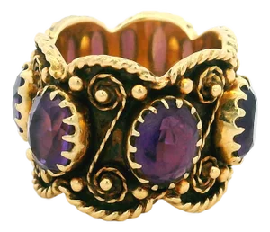 1950s 14k Gold Baroque Revival Amethyst Ring — 7.6 Carats, Size 5.75