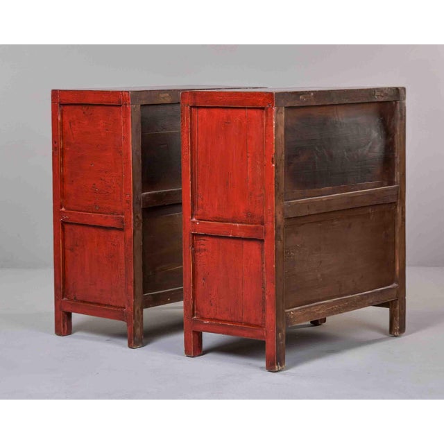 Pair of 19th Century Chinese Gansu Red-Painted Cabinets With Polychrome Floral Decoration For Sale In Detroit - Image 6 of 13