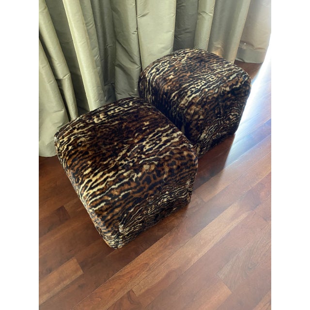 Karl Springer Custom Leopard Faux Fur Ottomans-A Pair For Sale - Image 4 of 12