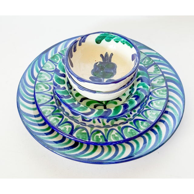 Vintage Granada Spanish Small Fajalauza Blue/Green Pomegranate Bowls, a Pair For Sale - Image 11 of 11