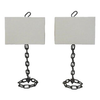 Mid 20th Century Pair of Brutalist Chain Link Table Lamps For Sale