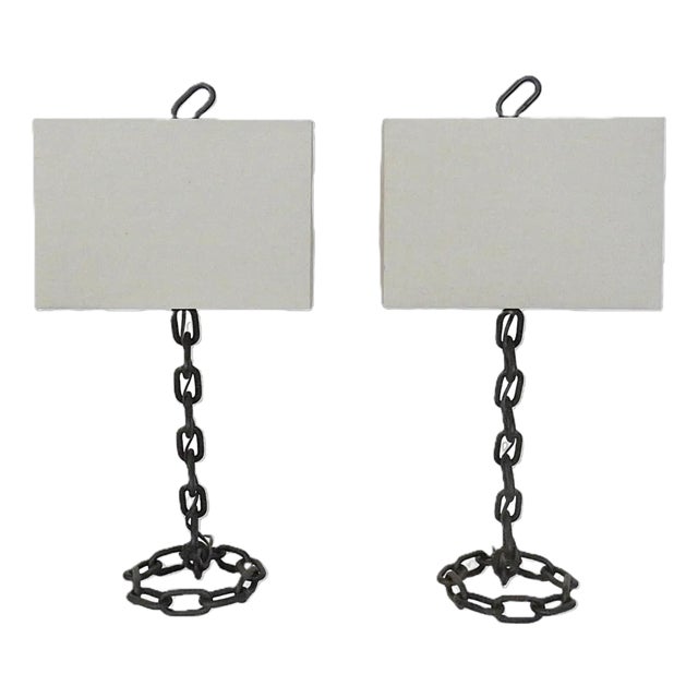 Mid 20th Century Pair of Brutalist Chain Link Table Lamps For Sale
