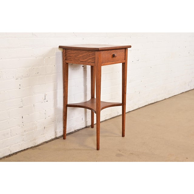 Limbert Style Antique Mission Oak Arts & Crafts Nightstand or Occasional Side Table, Circa 1900 For Sale - Image 11 of 11