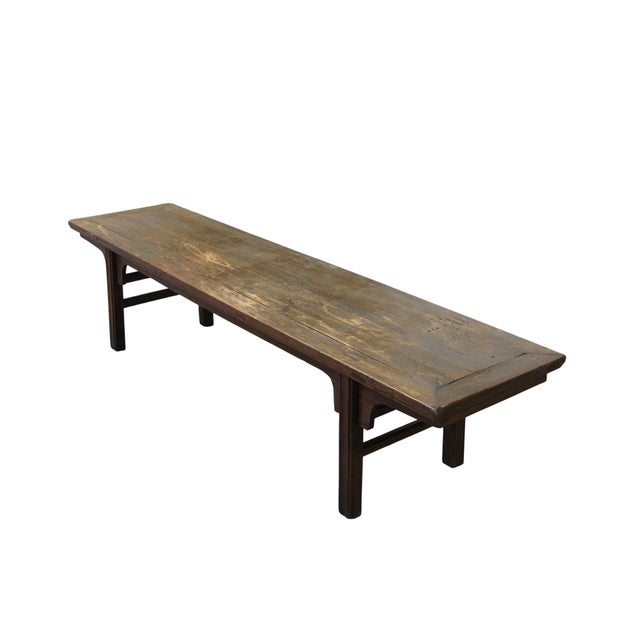 Mid 19th Century 81" Long Antique Solid Elm Wood Bench For Sale - Image 5 of 8