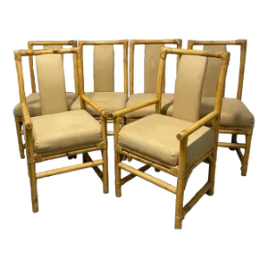 McGuire Style Rattan Dining Armchairs - Set of 6