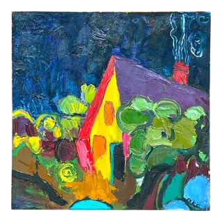 Vintage Boho Signed Original Oil Landscape on Canvas For Sale