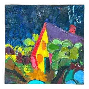 Vintage Boho Signed Original Oil Landscape on Canvas