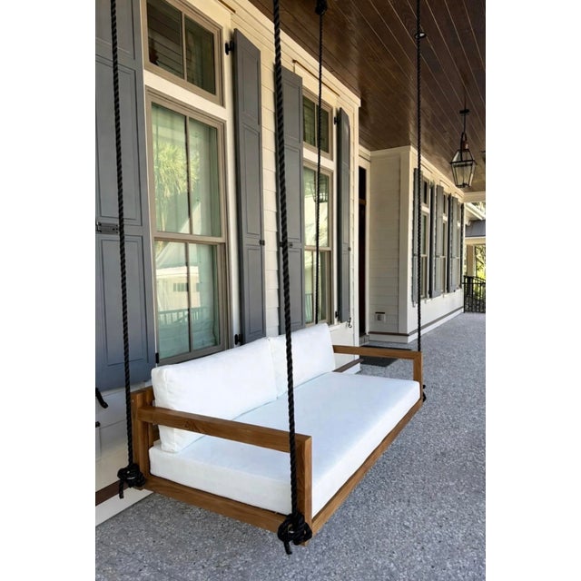 2020s ModHaven Bimini Teak Swing Bed - Outdoor Porch Swing With Cushions For Sale - Image 5 of 13
