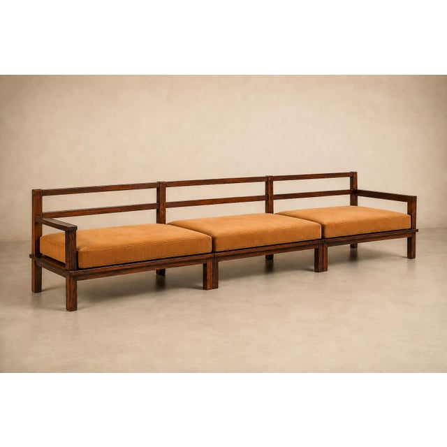 1960s Monumental Brazilian Modern Three-Module Bench in Rosewood and Warm Camel Mohair, 1960s For Sale - Image 5 of 18
