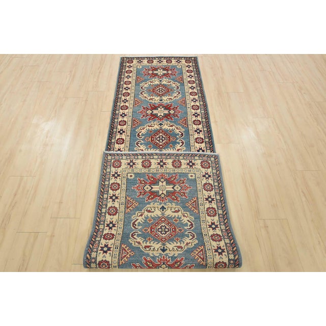 Kazak Runner 2’9” X 9’9” Blue Wool Tribal Hand-Knotted Oriental Rug For Sale - Image 11 of 12