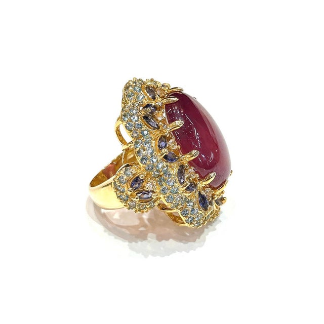 Bochic "Capri" Ruby, Tanzanite, Peridot & Blue Topaz Ring Set 18K Gold & Silver For Sale - Image 10 of 12