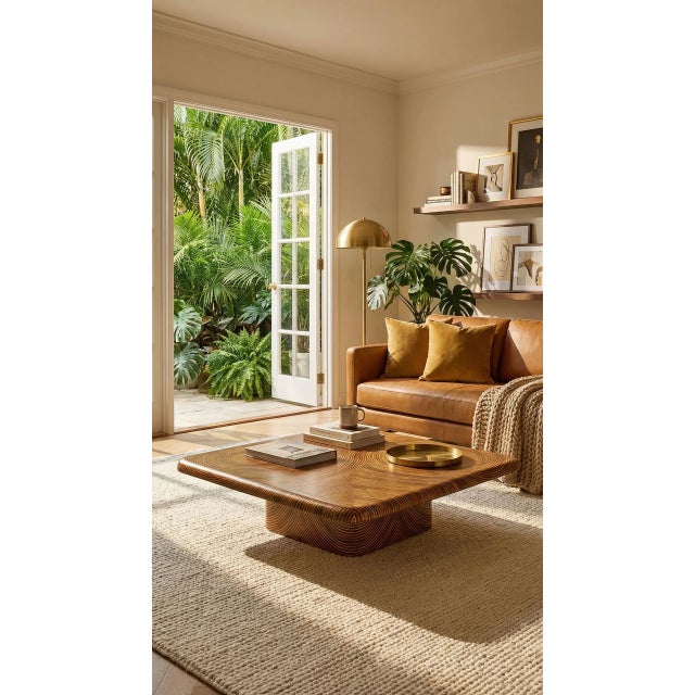 Contemporary Rattan Zen Garden Square Cocktail Table, Light and Medium Brown - Showtime by Oggetti For Sale - Image 3 of 5