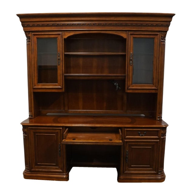 Brown High End Cherry Contemporary Traditional Style 80" Computer Desk / Credenza W. Storage Display Hutch For Sale - Image 8 of 12