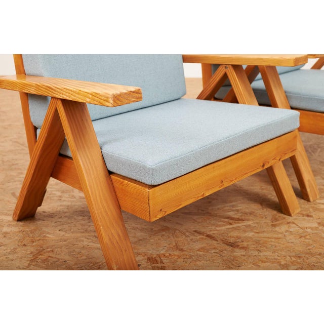 Aqua Armchairs with Wooden Frame and Seat and Back in Fabric, Set of 2 For Sale - Image 8 of 12