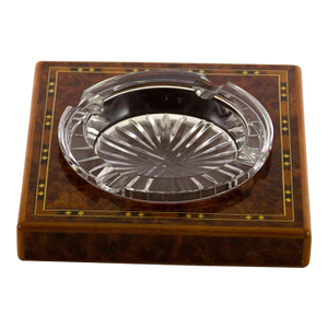 1980’s Vintage/New Crystal & Inlay Wood Cigar Ashtray by Elie Bleu in Paris for Eloi