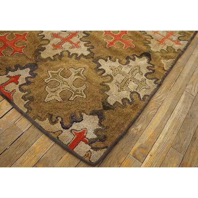 Antique American Hooked Rug Captivating Brown Ground Color With Diamond Decorative For Sale In New York - Image 6 of 6