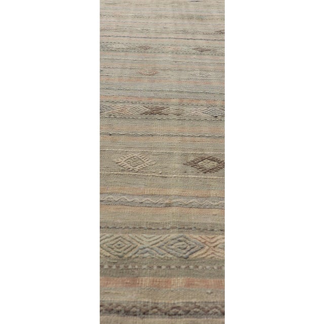 Mid 20th Century Mid 20th Century Geometric Embroidered Vintage Turkish Flat-Weave Runner in Warm Tones For Sale - Image 5 of 12