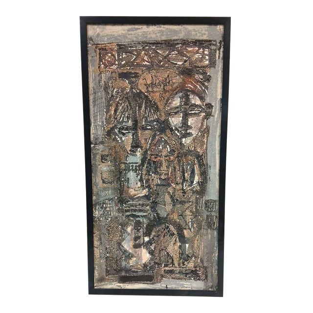 Late 20th Century Georges Ebrin Adingra, Mixed Media on Canvas For Sale