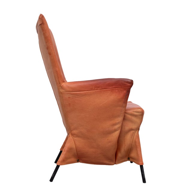 Vintage Orange Leather Skirt Chair by Gerard Van Der Berg, 1980s For Sale - Image 6 of 12