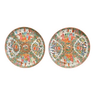 Antique Pair of Rose Medallion Chinese Plates For Sale