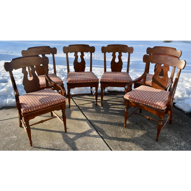Vintage (1980's) Set of Six Dining Chairs have a British Colonial Style. Made by Bernhardt Furniture. The Frames are Wood....