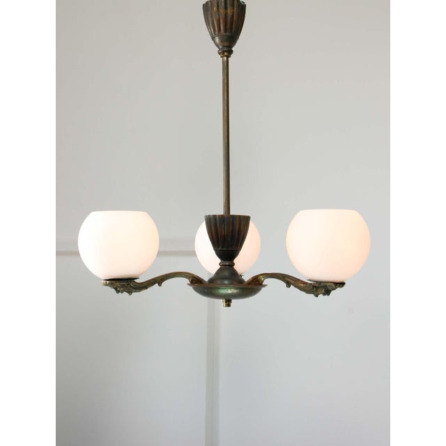Art Deco French Brass Figural Chandelier, 1930 For Sale - Image 9 of 18