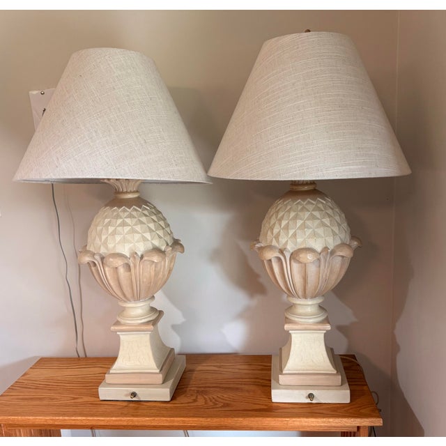 Grand 1990s Palm Beach Regency "Casual Lamps" Pineapple Urn Table Lamps - A Pair For Sale In Miami - Image 6 of 11