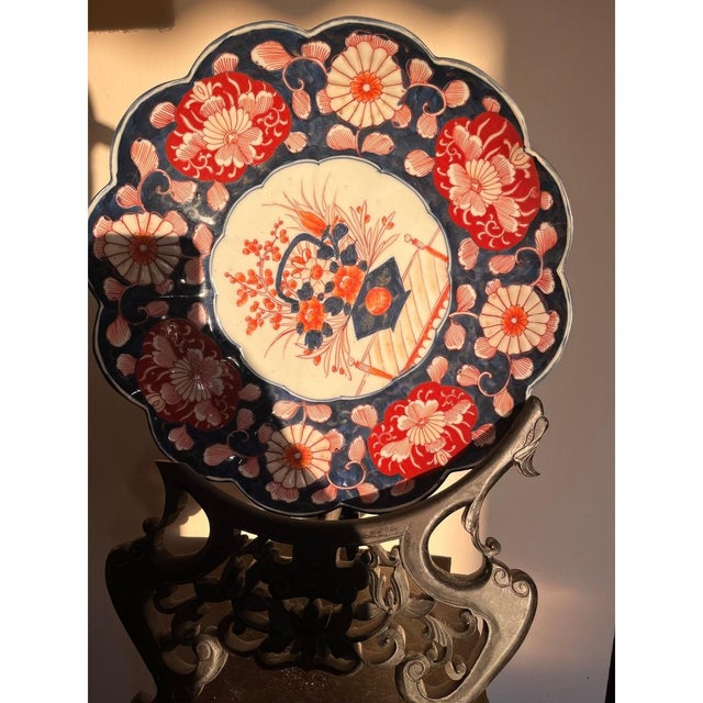 Japanese Large 14" Antique Japanese Imari Charger Meiji Period Scalloped Porcelain Plate For Sale - Image 3 of 7