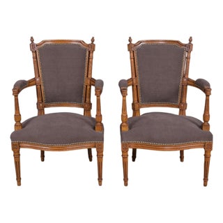 Vintage Louis XVI Style Armchairs in Stained Beech, 1950, Set of 2 For Sale