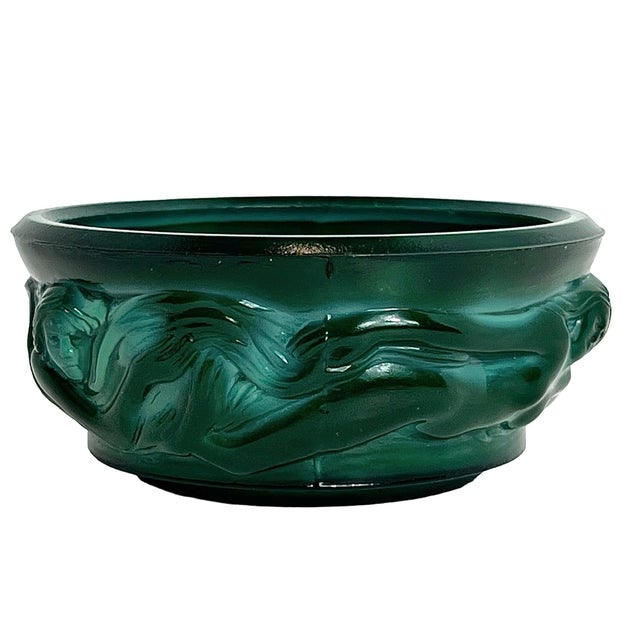 Vintage 1940s Malachite Jade Green Glass Dresser Box By Ingrid Heinrich