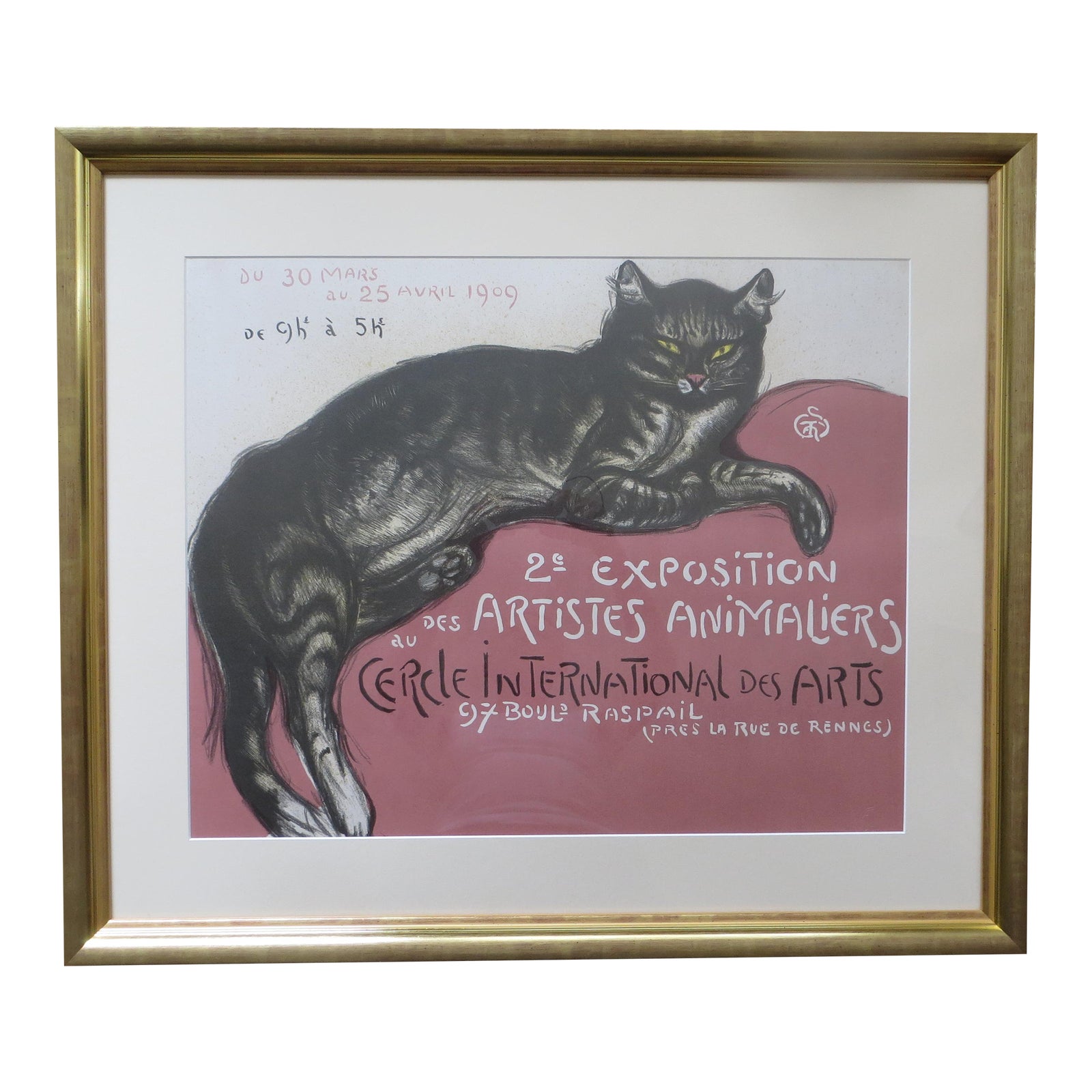 1950s Winter Cat on a Cushion Poster Lithograph After Steinlen
