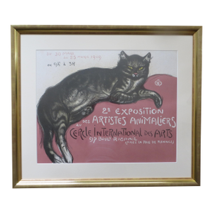 1950s Winter Cat on a Cushion Poster Lithograph After Steinlen, Framed