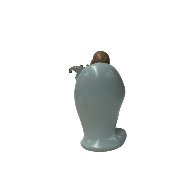 Joyful Laughing Buddha Light Celadon Robe Ceramic Coin Bat Ru Yi Figure For Sale - Image 13 of 13